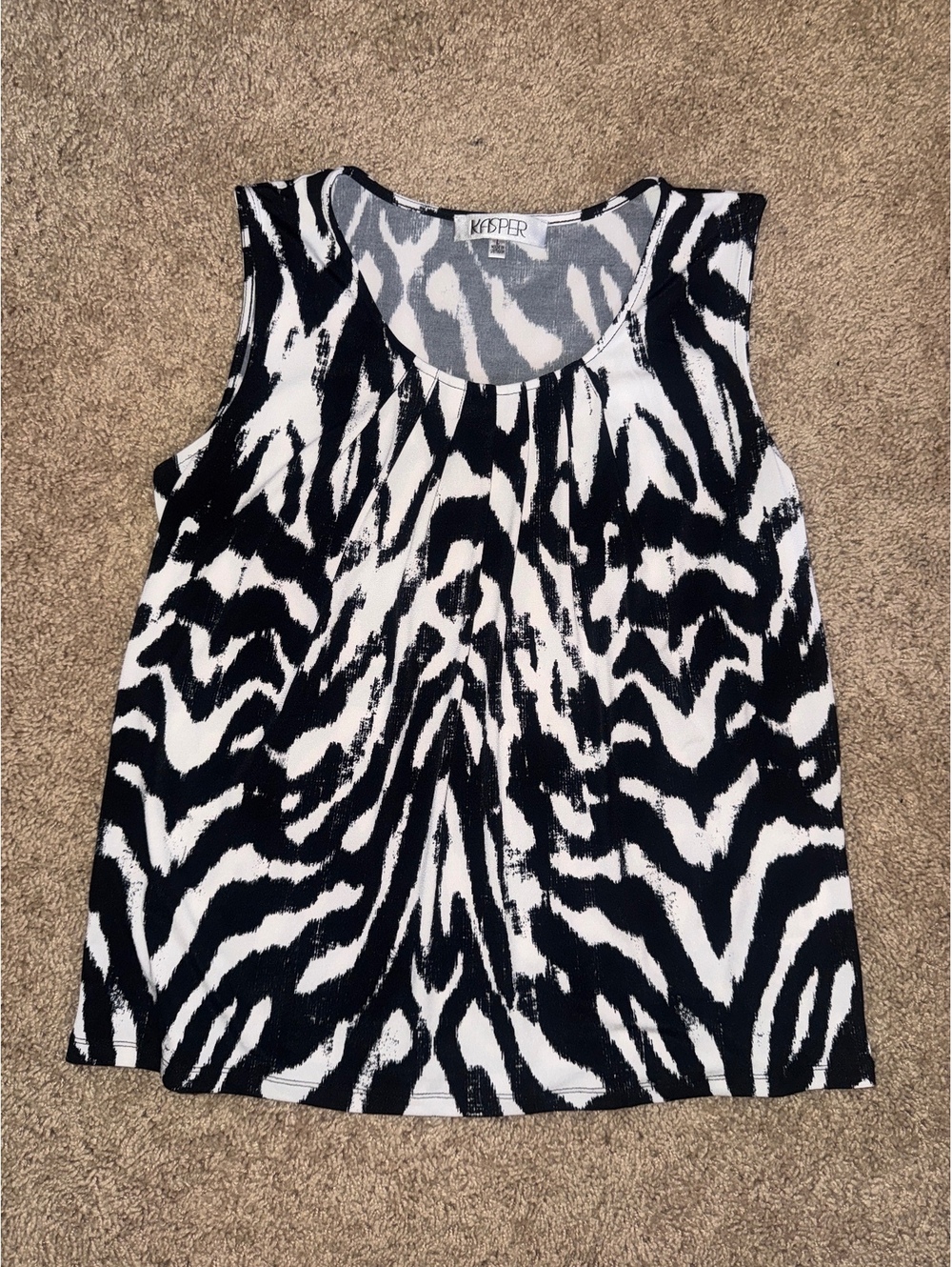 Kasper Black and White Sleeveless Patterned Top Size Large